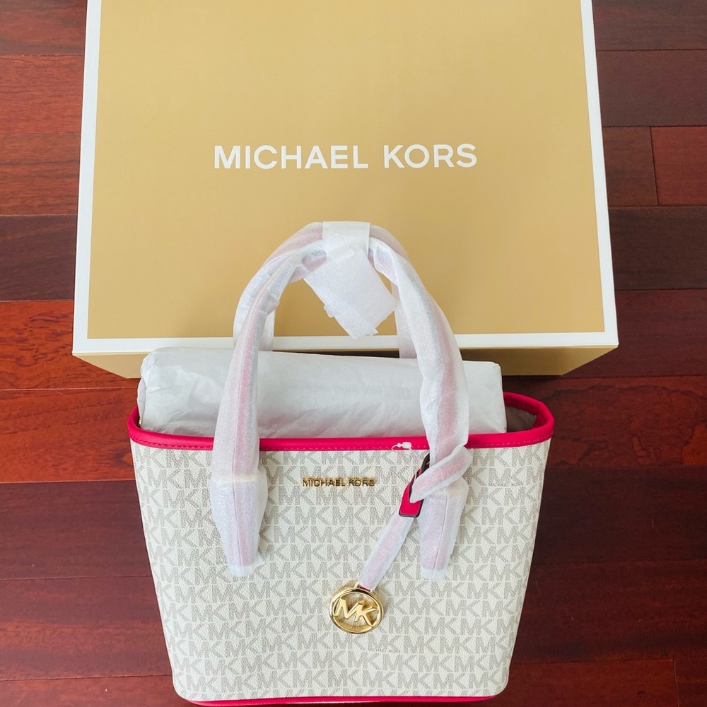 Michael Kors Cream and Pink Tote Bag